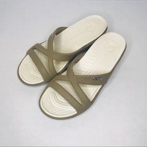 Crocs Wedge Sandal Tan Size W 7 Great Condition